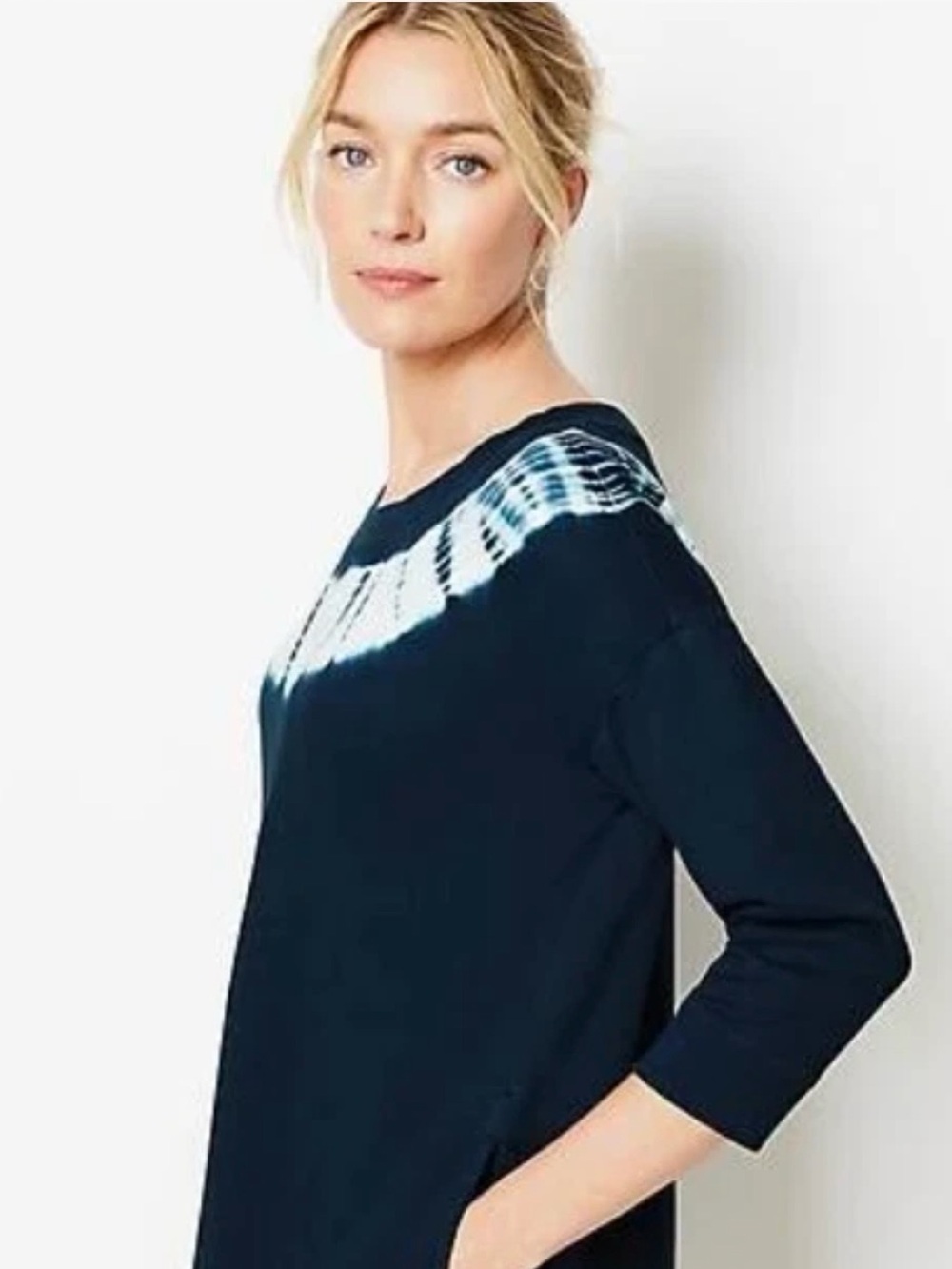 Navy Tie-Dye Yoke & Hem Tunic Dress - Picture 3 of 14